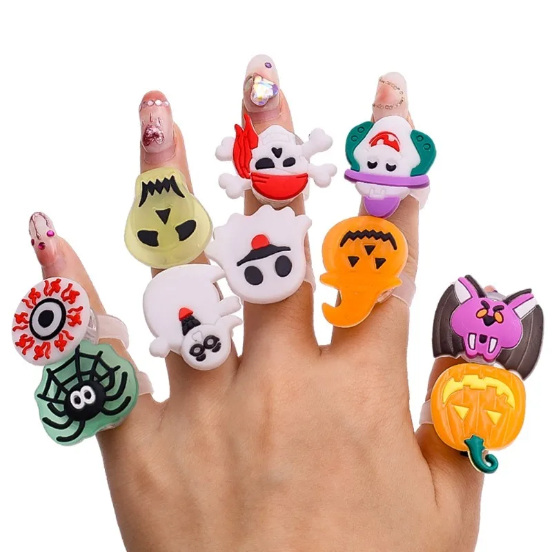 Finger Ring 10/50Pcs Halloween Luminous Rings Creative Pumpkin Ghost Skull LED for Children Toys Lights Jewelry Party Gifts