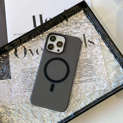 Matte Ultra-Thin Magnetic Wireless Charger Hard PC Translucent Phone Cover for iPhone 15 (Black)