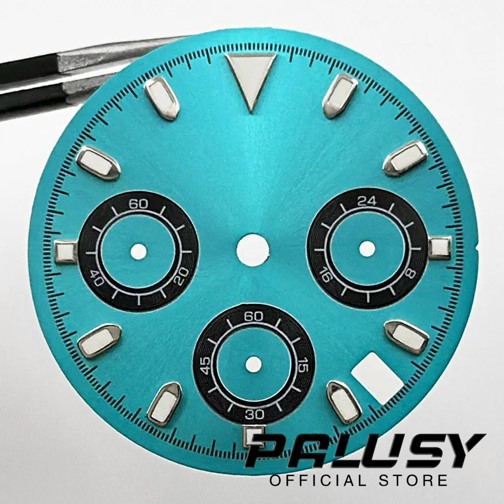 Sterile Sky Blue Watch Dial Green Luminous Watch Face 29.5mm for VK63 Movement Replacement Parts