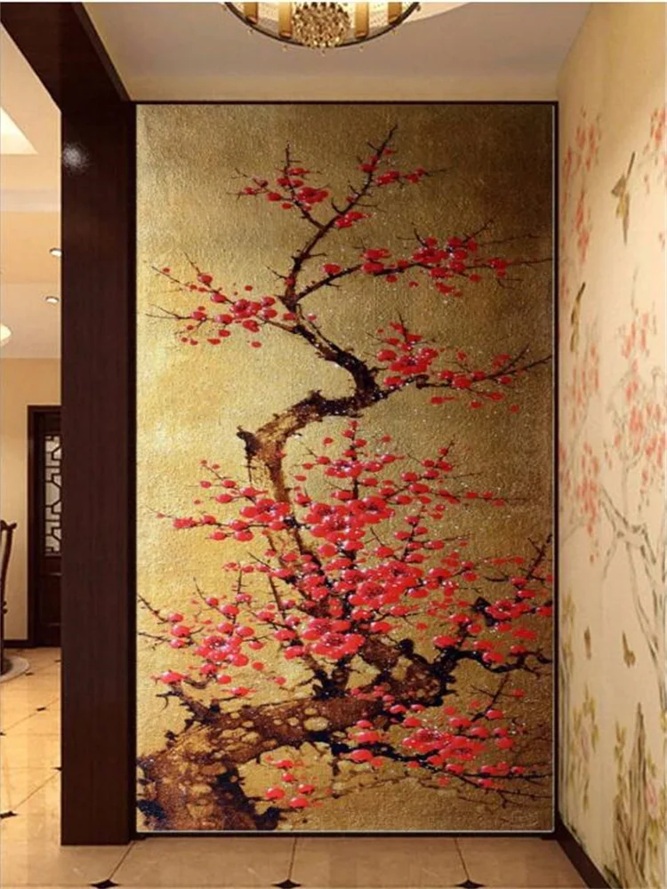 

beibehang Custom wallpaper 3D mural fashion gold leaf plum blossom living room home porch background wall hotel papel de parede