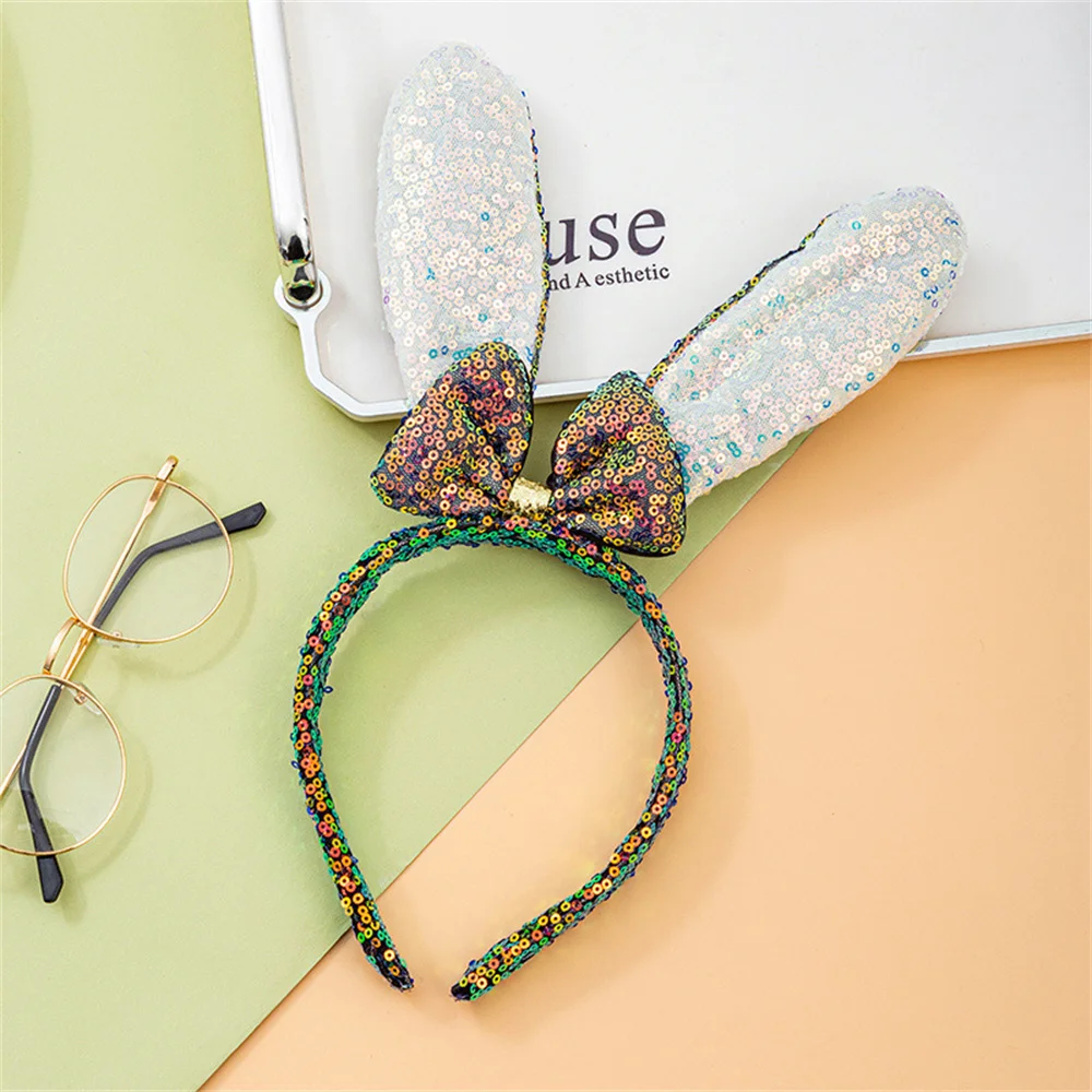 Bunte Pailletten Stirnband Kaninchen Ohren Mädchen Süße Haarband Cartoon Kinder Leistung Kopfschmuck Glitter Bunny Haar Zubehör – Detail 7