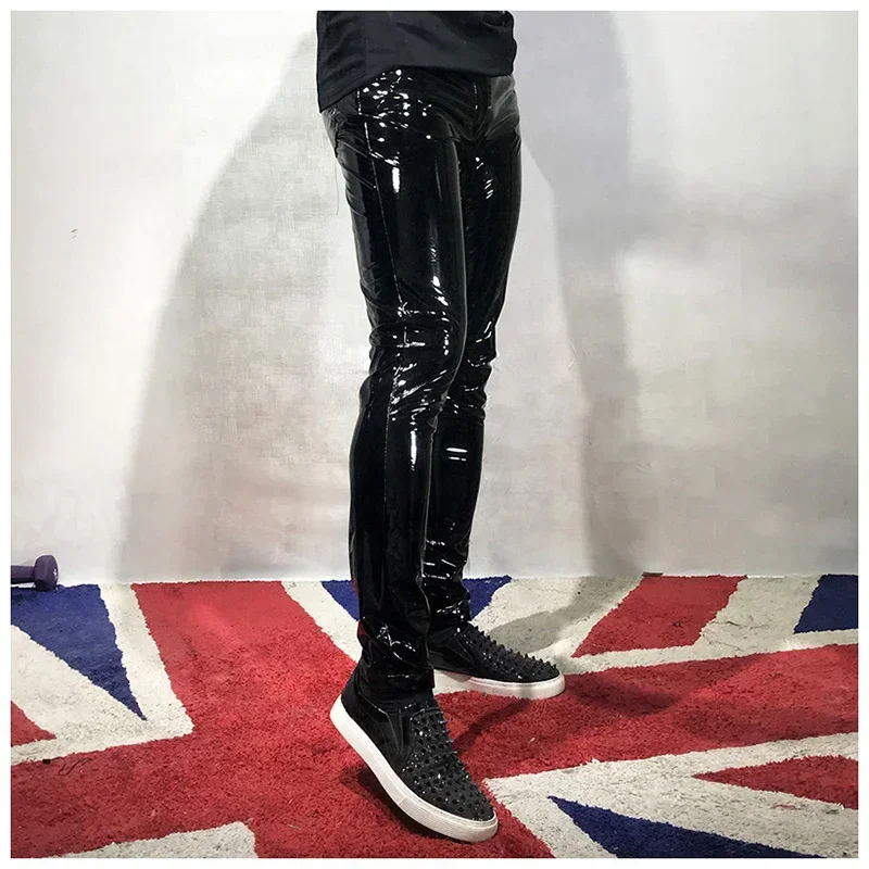 Description Picture 6 of itemFashion Hip Hop Rock Punk Slim Fit Pu Leather Trousers Stage Clothes Can Becustom Men Skinny Leather Motorcycle Pants
