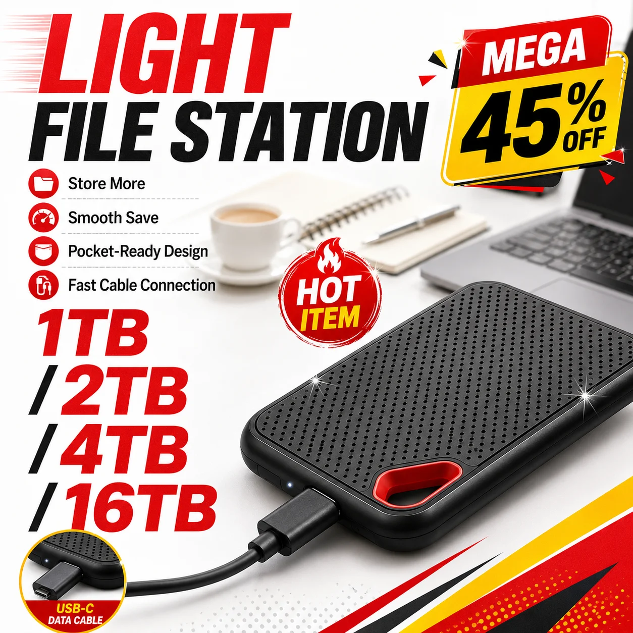 1TB Portable SSD External Hard Drive USB 3.1 High-Speed Storage for Laptop/Mac/PC Compact & Durable