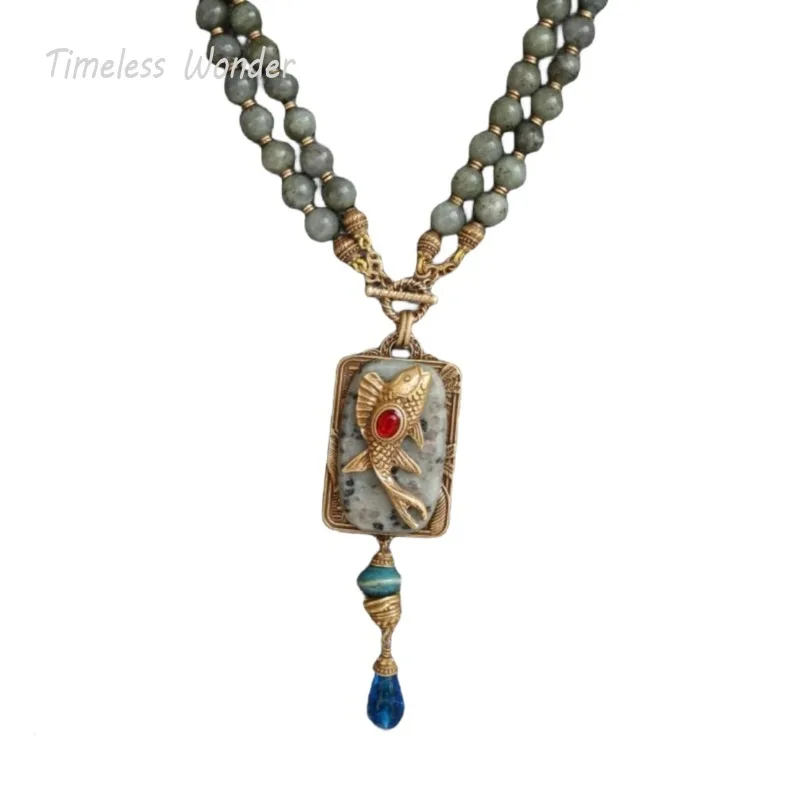 

Timeless Wonder Retro Geo Natural Stone Beaded Fish Necklaces for Women Designer Jewelry Trendy Medieval Top Versatile Mix 2618