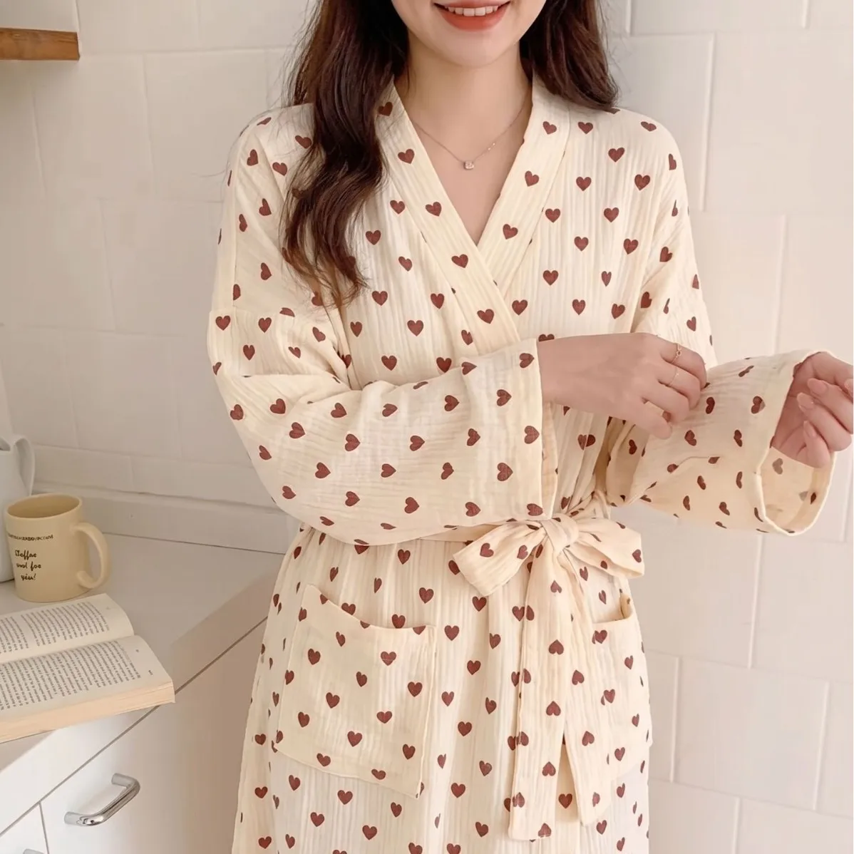 New Women's Robe for Spring and Autumn, Long-Sleeve, Sweet and High-End Long Sleepwear for Girls, Home Wear, Women's Bathrobe - 5