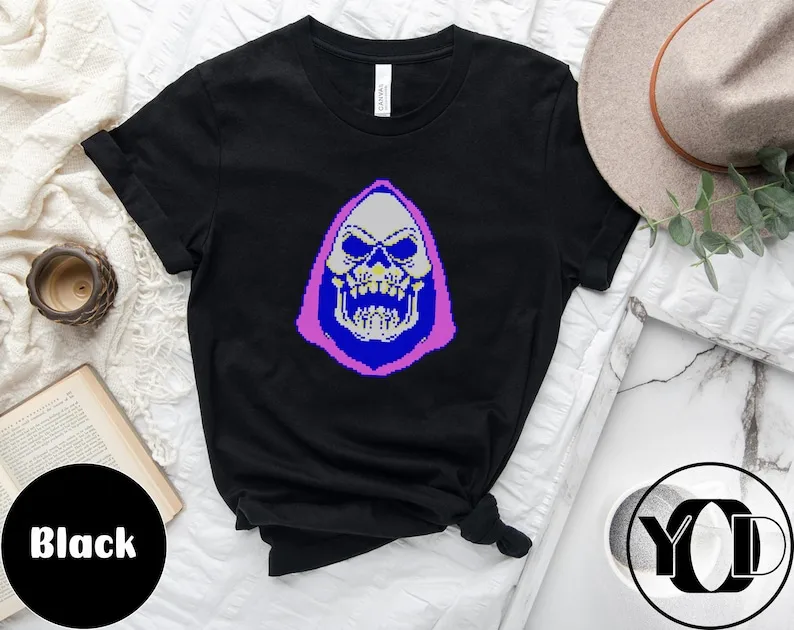 Camicia Skeletor Di Halloween, Camicia Di Halloween Retrò, Maglietta Skeletor Con Caratteri Occulti Anni '80, Maglietta Da Uomo Villain Skeletor Tee H
