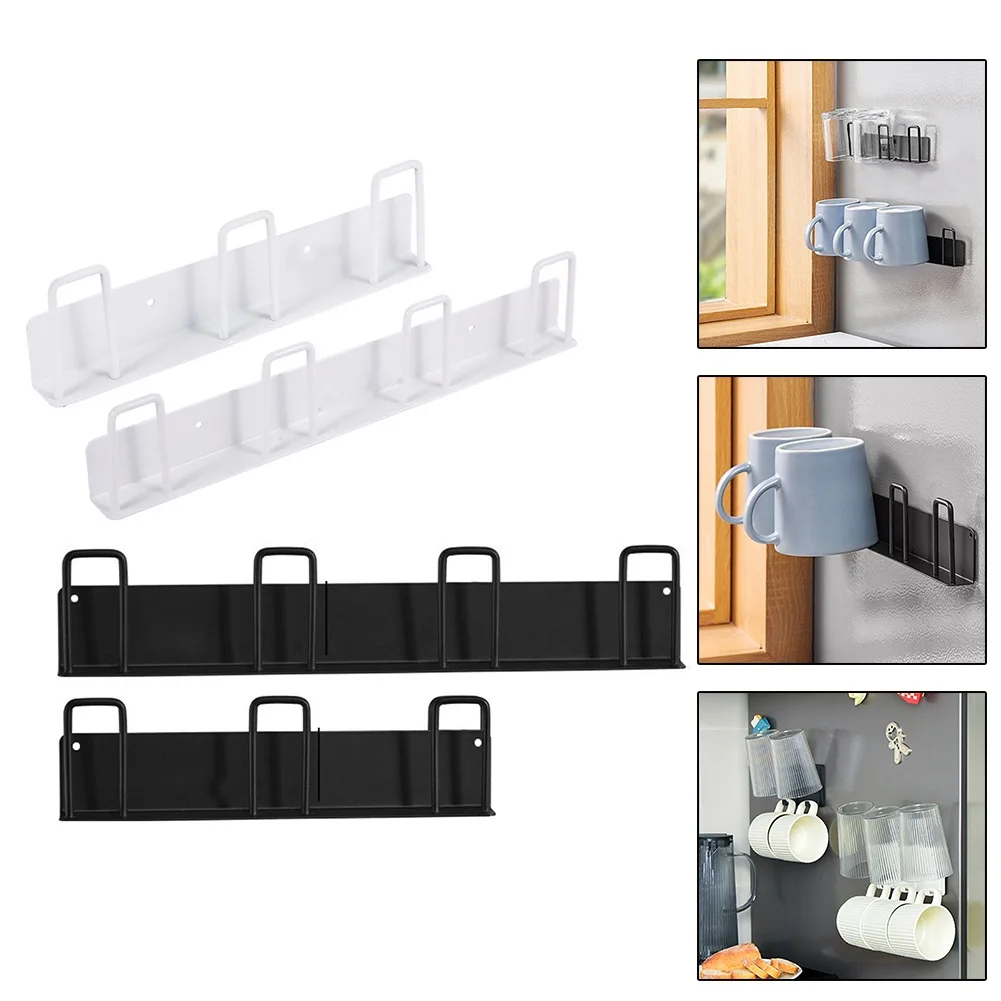VINCOURNA Set di 2 ripiani porta tazze, mensola da cucina con 10 supporti regolabili per tazze, mensole da parete per tazze da caffè, organizer per utensili da cucina, asciugamani e tazze, nero