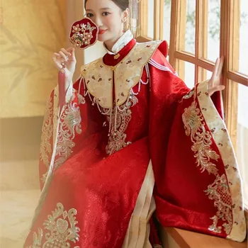 New styles of Hanfu Chinese-style dress sets wedding gowns toasting evening phoenix crowns and red robes