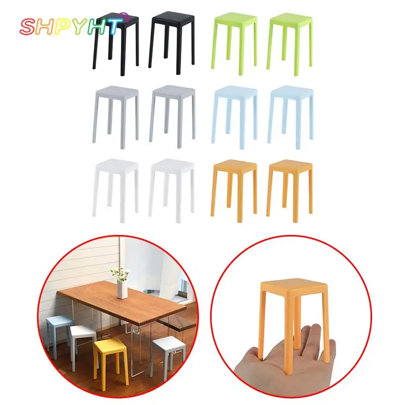 

2pcs Miniature High Footed Stool Bar Counter Chair Dining Chair Furniture Model Decor Toy 1:6 1:12 Scale Dollhouse Accessories
