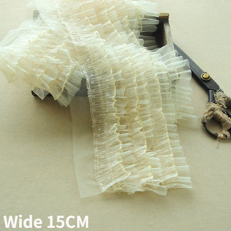 

15CM Wide Five Layers 3d Pleated Mesh Polka Dots Embroidery Lace Ribbon Ruffle Trim Wedding Dress Curtain Cloth DIY Sewing Decor