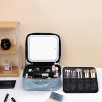 Internet celebrity makeup bag with light mirror large capacity high-end makeup box portable cosmetic storage bag 1
