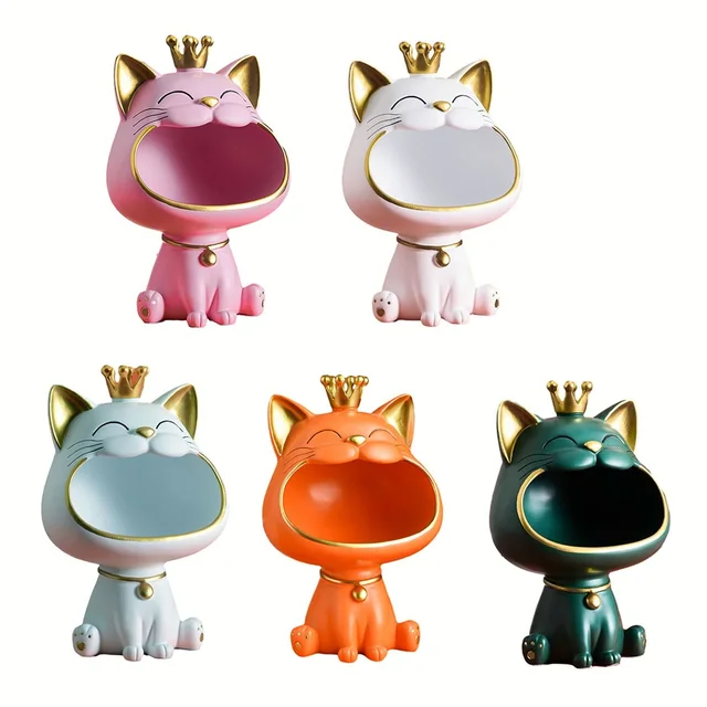 Big Mouth Cat Statue Figurine Storage Tray Lucky Cat Bank Entrance Key Snack Holder Sundries 5