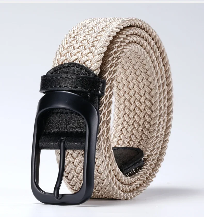 3.4cm Width Man Nylon Belt Elastic Belt Man Stretch Casual Sport Metal Pin Buckle Golf Belt Black Coffee Blue 105 115 125cm