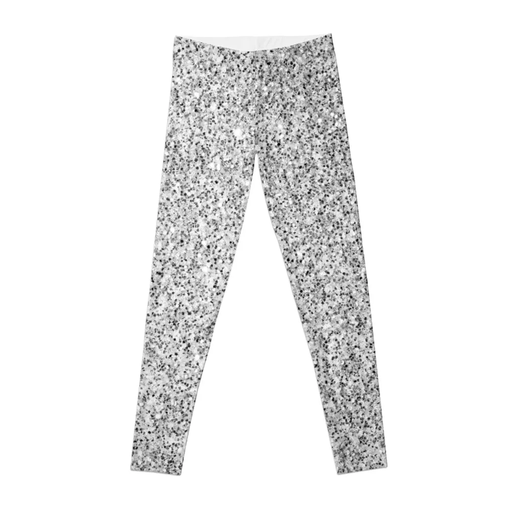 

Silver faux glitter sparkles Leggings Leginsy push up sports tennis for Womens Leggings