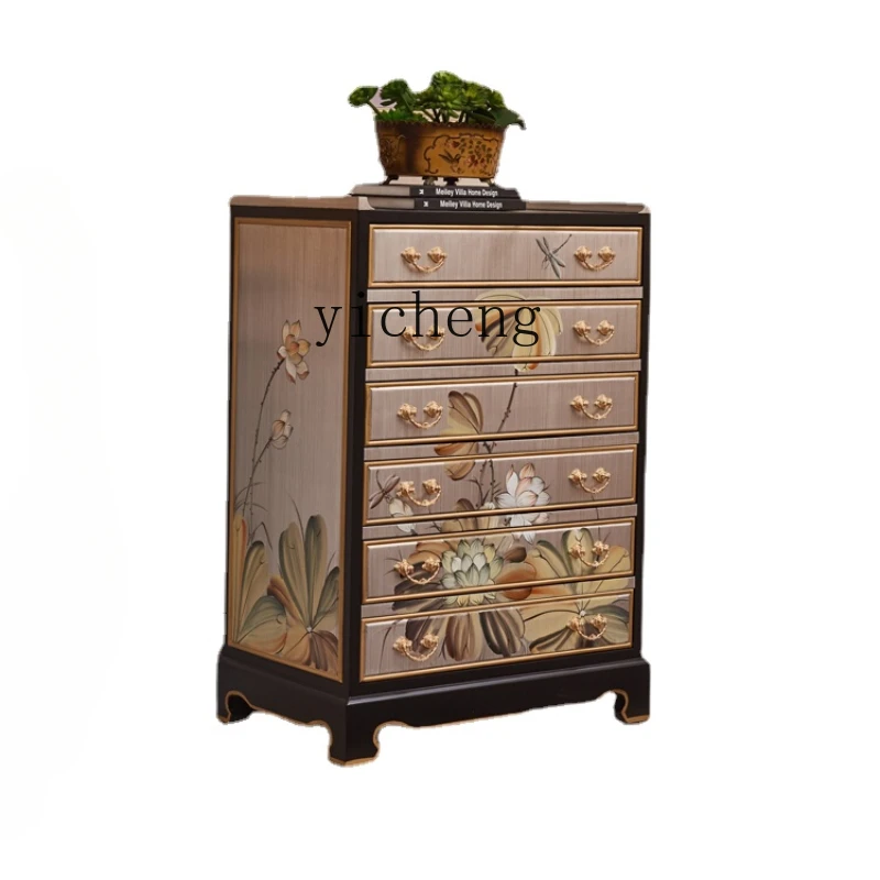 

Zc Chest of Drawers New Classical Painted Bedroom Six Buckets Storage Storage Multi-Drawer Cabinet Living Room Curio Cabinet