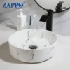 ZAPPO Bathroom Vessel Sink 14 Inch Above Counter Ceramic Vessel Sink with Faucet and Drain Combo Marbling Bathroom Sinks Round 1