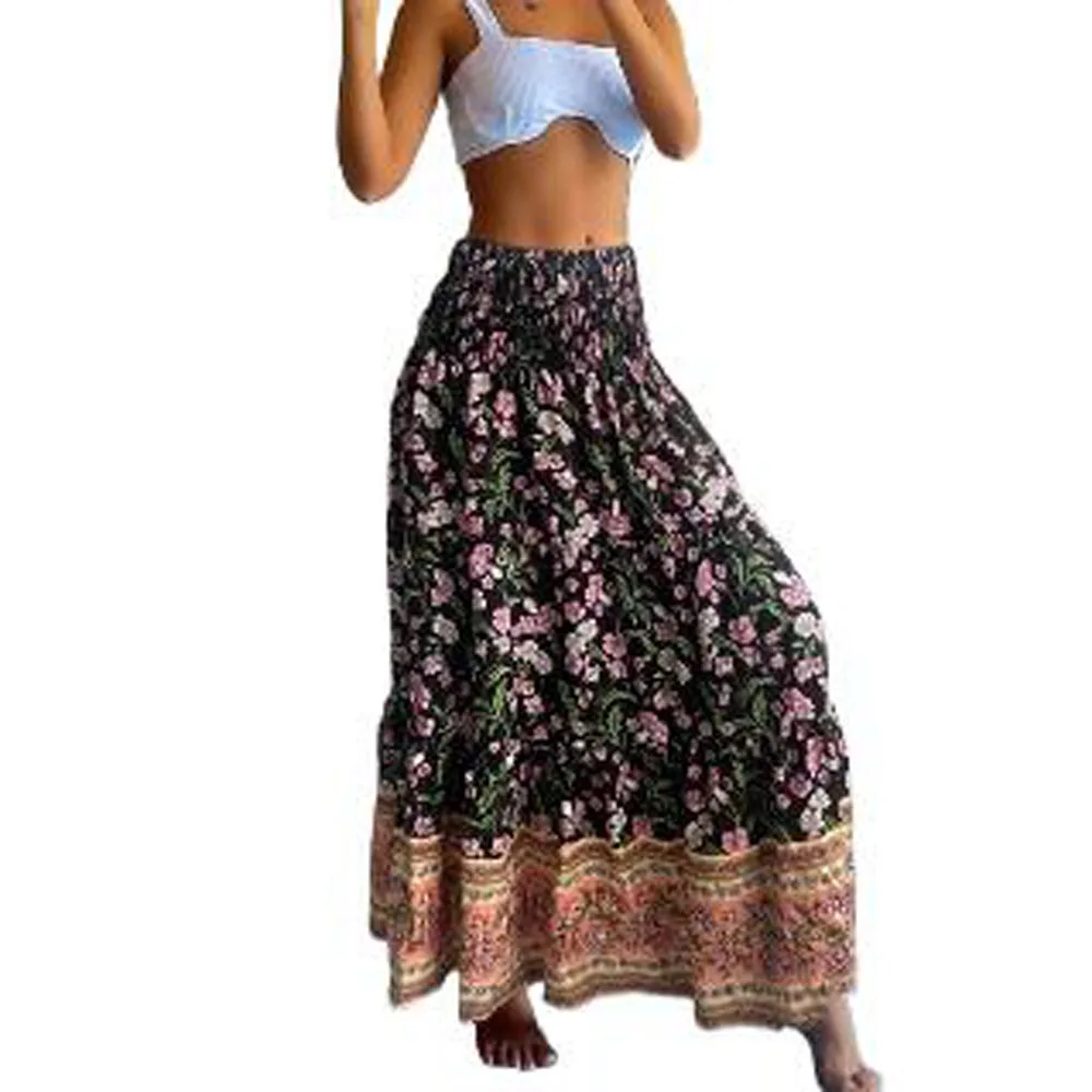 Women Floral Print Maxi Skirt Boho Beachwear