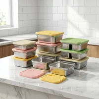 Boîte de conservation alimentaire pour réfrigérateur avec couvercle, empilable, hermétique, compatible micro-ondes, en acier inoxydable 304, boîte à lunch 2