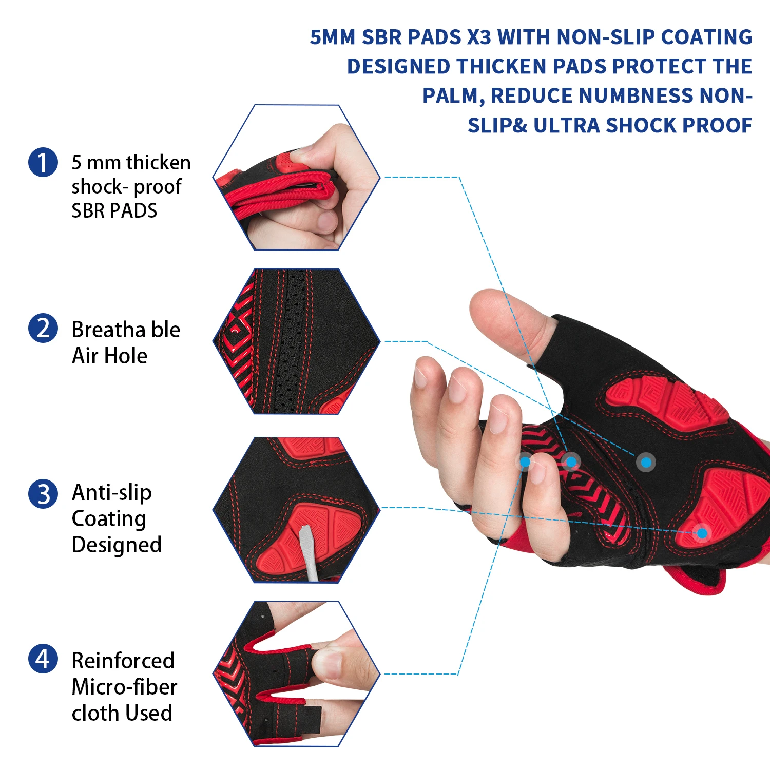 MOREOK Bicycle Gloves Half Finger Sports 5MM Gel Bike Gloves Shock-absorbing Mountain Road Biking Cycling Gloves for Men Women 2