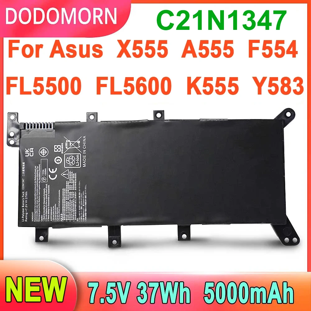 

DODOMORN New Laptop Battery C21N1347 For Asus X555 A555 F554 F555 FL5500 FL5600 K555 Y583 R556 VM510 VM590 W519 2ICP4/63/134