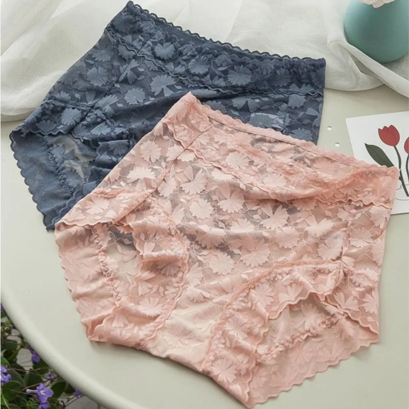 

60-100kg Women Plus Size panties sexy floral Lace High Waist Underwear Cotton Crotch Breathable Belly Holding Sexy panties