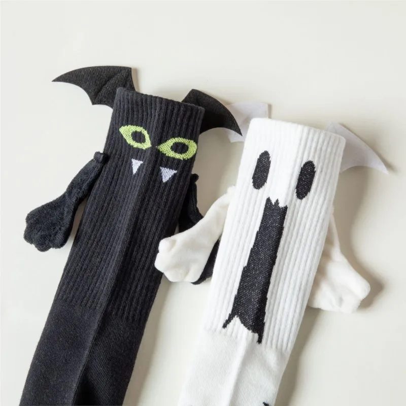 2 Paires Chaussettes Halloween Magnétiques - Motif Chauve-souris - Pour Couple Ou Amis - Tissu Confortable