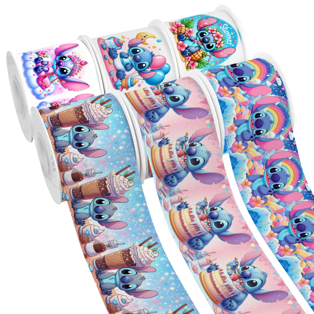 Grosgrain Ribbon Disney Design Cartoon Stitch & Lilo Pattern 5Yards for DIY Hair Bows Party Decor