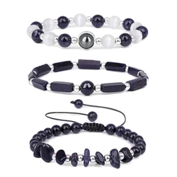 Amethyst Body-Purifying Healing Bracelets Set - Natural Stone Slimming Jewelry - 19cm (Blue sandstone Set)