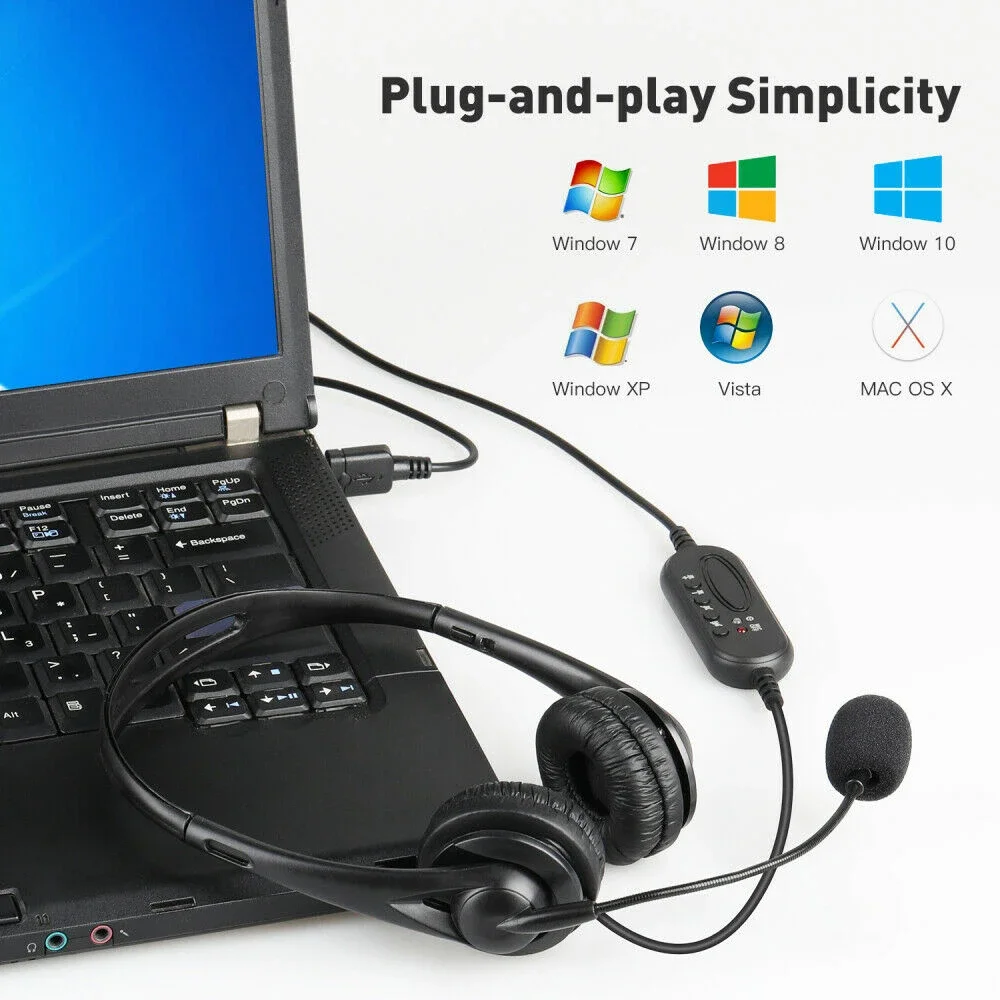 Cuffie per computer USB Cuffie cablate sopra l'orecchio per call center Laptop Desktop Auricolari con cancellazione del rumore con suono dei bassi pesanti - Image 4