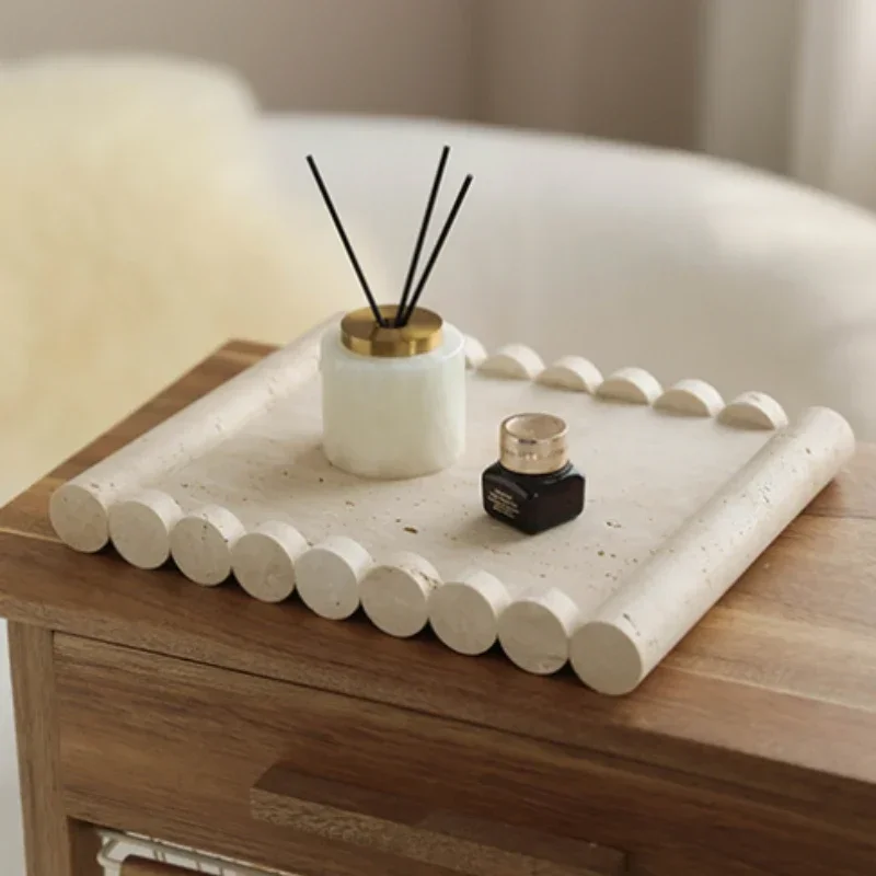 Natural Travertine Square Tray Wave Edge Design Ornament Creative Home Bathroom Desktop Cosmetics Jewelry Fruit Tray Decoration 2