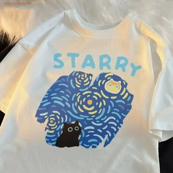 2025 Japanese Art Tee Women Short Sleeve Round Neck Breathable Fabric Casual Fit Urban Aesthetic Style Kawaii Casual Tees 1