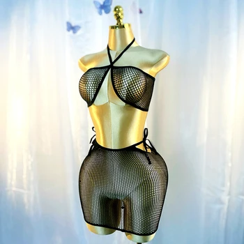 1 Set Sexy Women Fishnet Cover Up Long Sleeves Without Bikini For Music festival Bodycon Dress Hollow Out Vacation DSH617 1