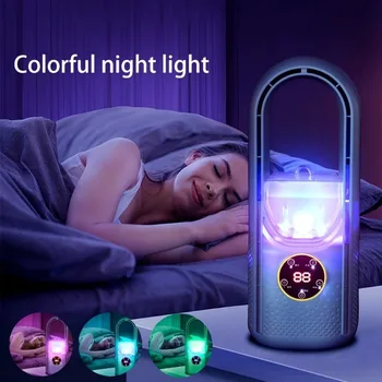 Air Conditioning Fan Color-changing Night Light Desktop Fan with Air Purification Silent 6 Speed Settings and Timer USB Home Fan