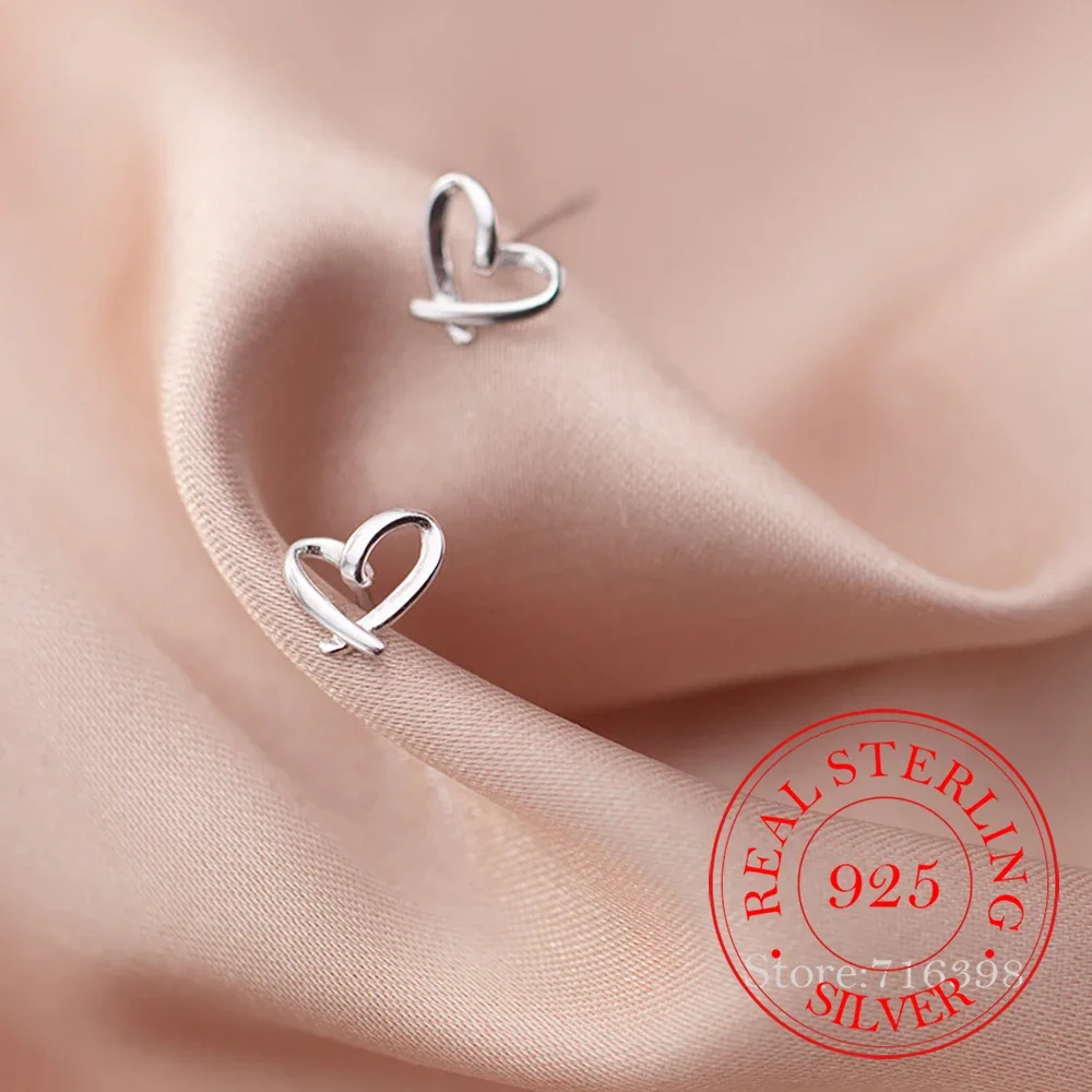 

S925 Sterling Silver Cute Heart Stud Earrings For Women Kids 14K Gold Plated Ear Wedding Party Jewelry Gift Female Pendientes