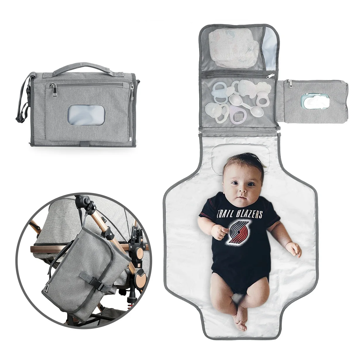 Diaper Changing Pad Baby Stroller Attachable Organiser Water-Resistant Bag Baby Safe Sling Bag 