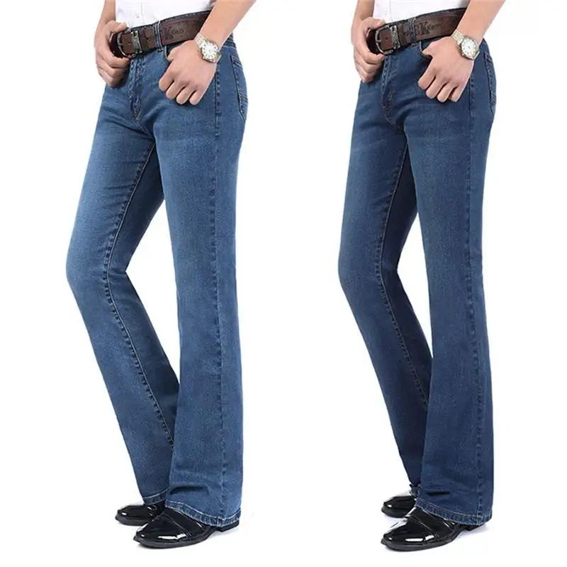 Men's High Quality Business Casual Boot Cut Jeans Mid Waist Flares Semi-Flared Bell Bottom Pants Size 27-38 2