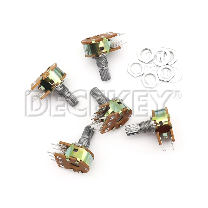 Potentiometer Kit Linear Potentiometer 10PCS WH148 6Pin 15mm Shaft Nuts Washers B1K-B1M