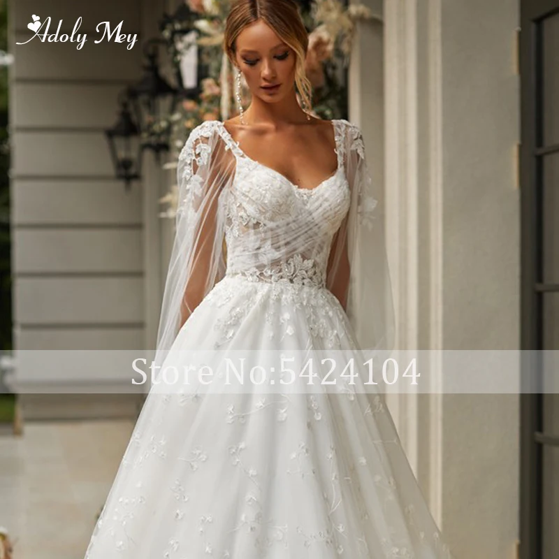 Adoly Mey Sexy Backless Long Sleeve Lace A-Line Wedding Dress Exquisite Appliques Sweetheart Neck Pleated Princess Bridal Gown