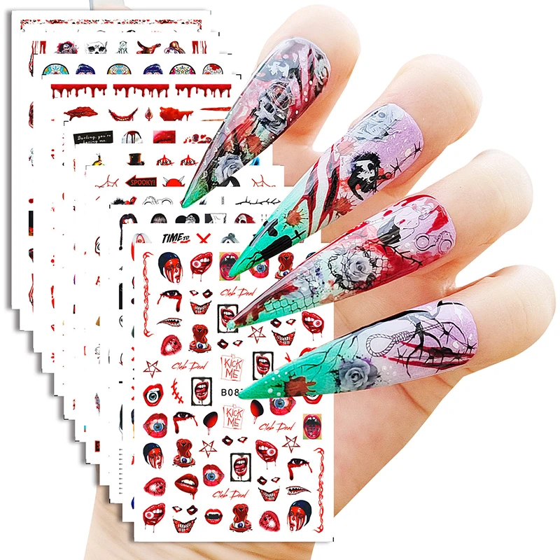 

Halloween Series 3D Nail Art Stickers Skull Bone Vampire Spider Nail Decals Gel Polish Slider Decorations Accessories B085-B096