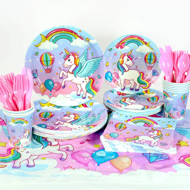 Assiette jetable licorne, vaisselle carton anniversaire fille