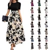 Floral Print round Neck Short Sleeve Long Dress Spring Summer Fashion Cross-Border Women's Dress Polyester Fiber Ankle-Length