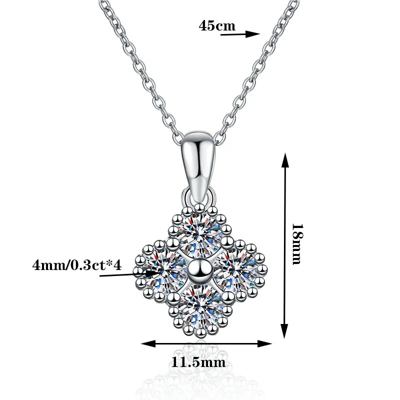 JECIRCON S925 Sterling Silver Moissanite Necklace for Women High-end Flower Pendant Japanese and Korean Fashion Wedding Jewelry
