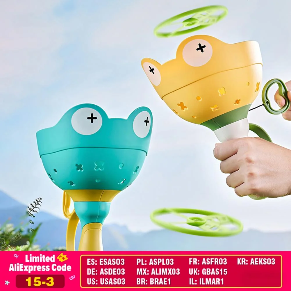 Flying Saucer Disc Launcher Kids Flying Toys Pull String UFO Throw Catch Outdoor Sport Propeller Children Toys Gift for Boy Girl