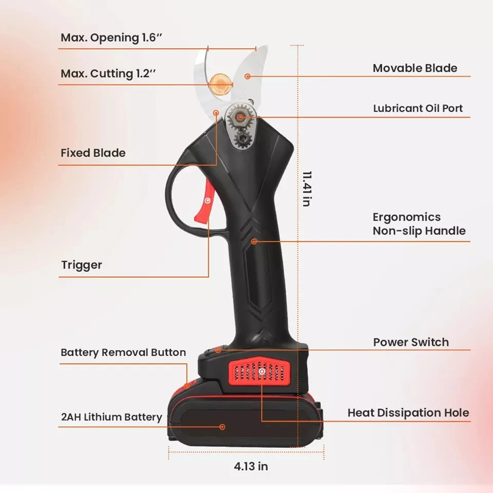 Garden Scissors Cordless Electric Pruner 25mm Electric Pruner Rechargeable Worx Battery Pruning Shears Garden Cutter Power Tools 2