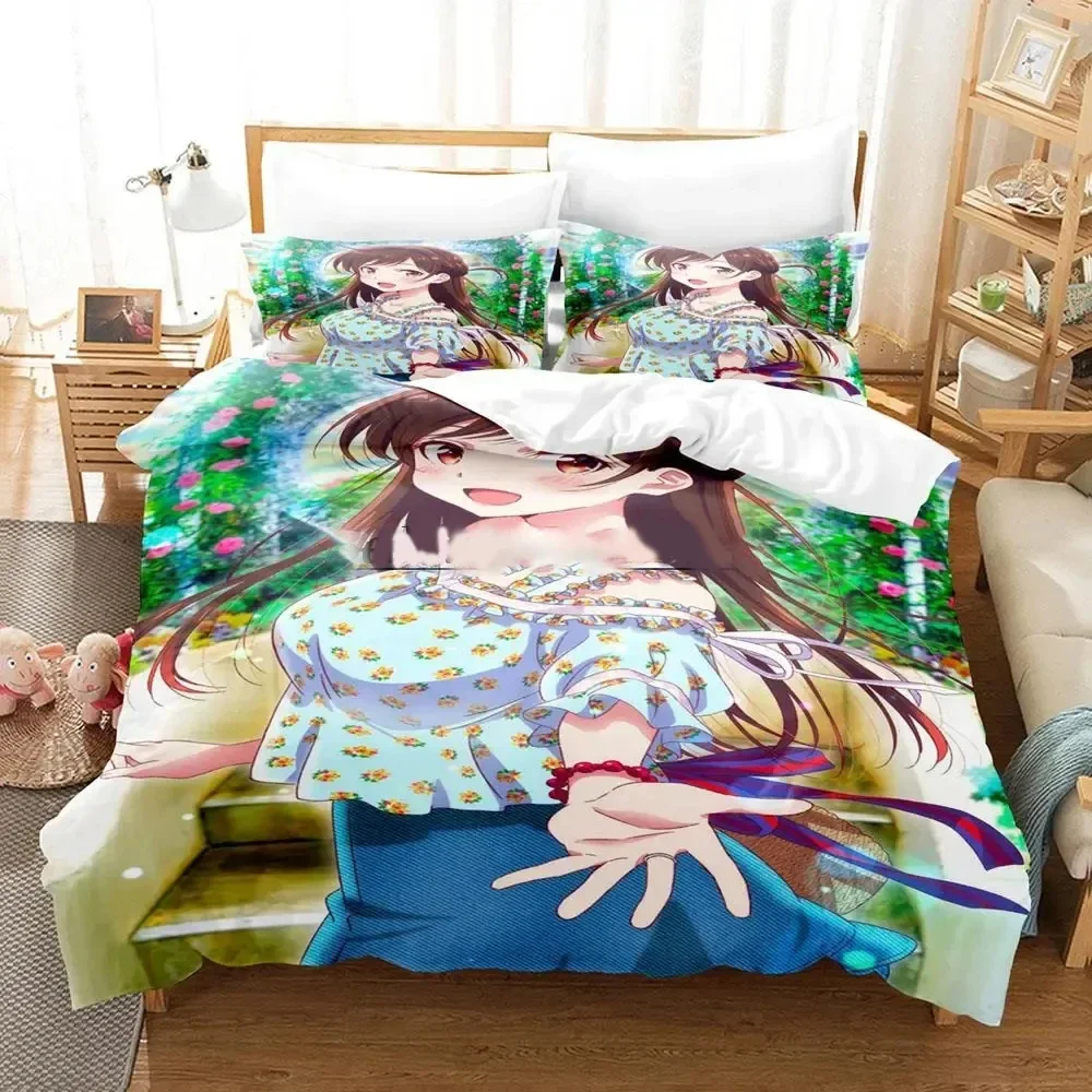 3D Anime Rent-A-Girlfriend Chizuru Bedding Set,Duvet Cover Bed Set Quilt Cover Pillowcase,King Queen Twin Size Boys Girls Adults