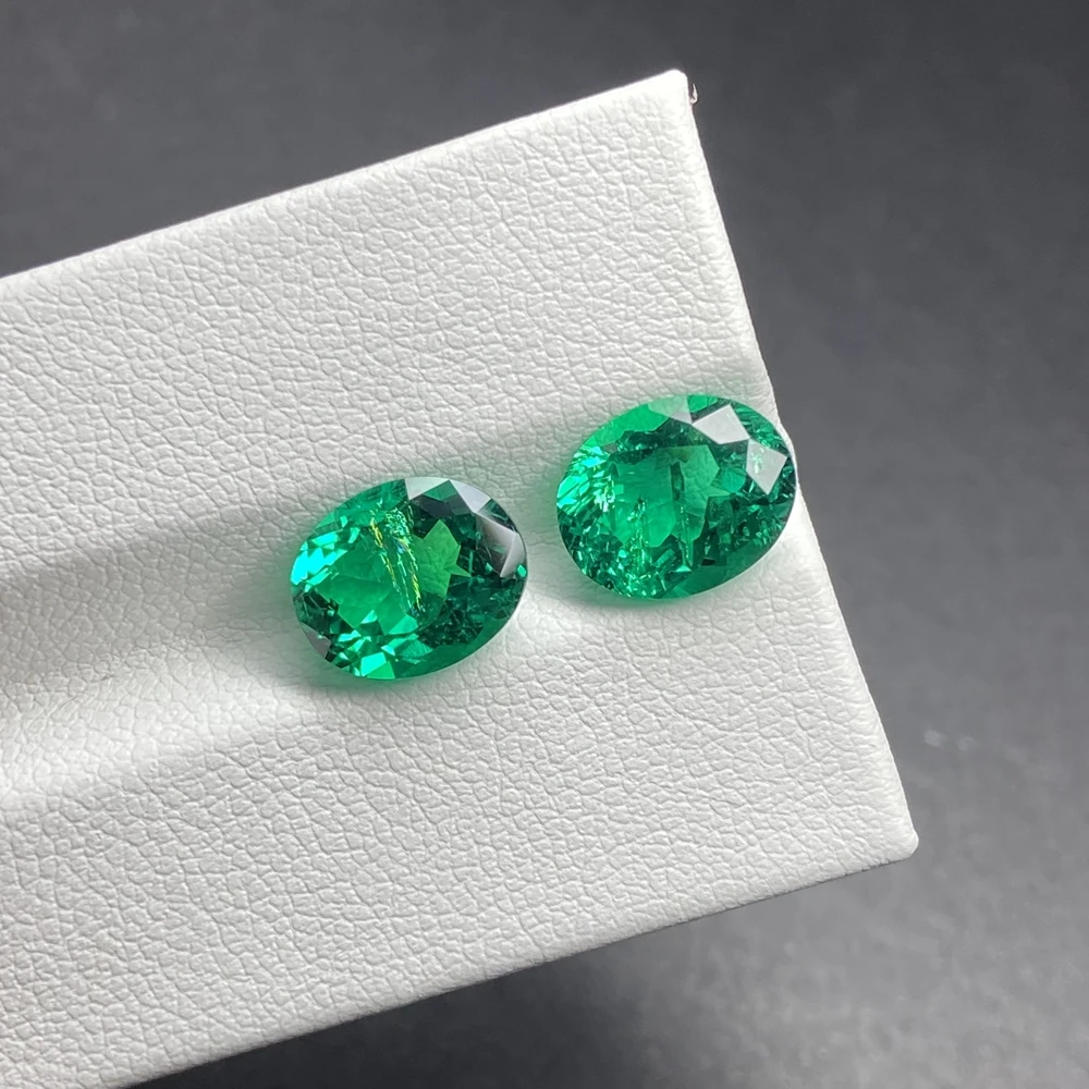 2 Pieces Oval Shape 4x6mm Lab Created Green Columbian Emerald Grown Loose Stone For Ring