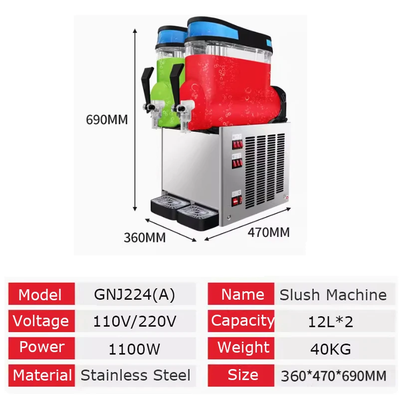 Slush Machine Commercial  Stainless Steel 24L Double-Cylinder Smoothie Juice Snow Melting Maker 6
