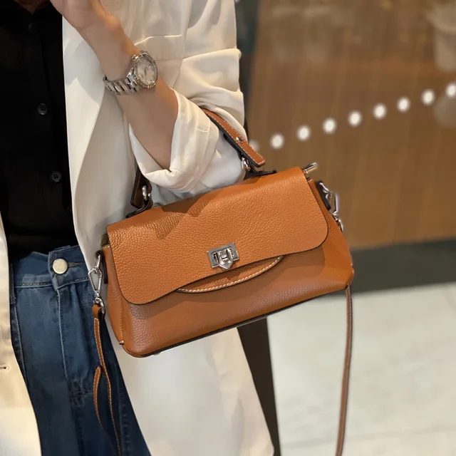 Women's Genuine Cowhide Leather Solid Color Crossbody Bag Casual Ladies Commute Handbag Luxury Designer Messenger Shoulder Bag 2