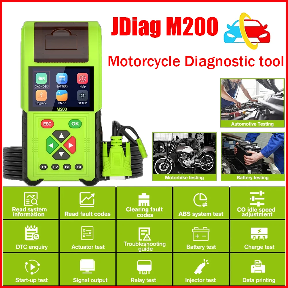 

Оригинальный диагностический инструмент JDiag M200 для мотоцикла, сканер двигателя, универсальный сканер для мотоцикла, тестер батареи для BMW, Yamaha, Kawasaki