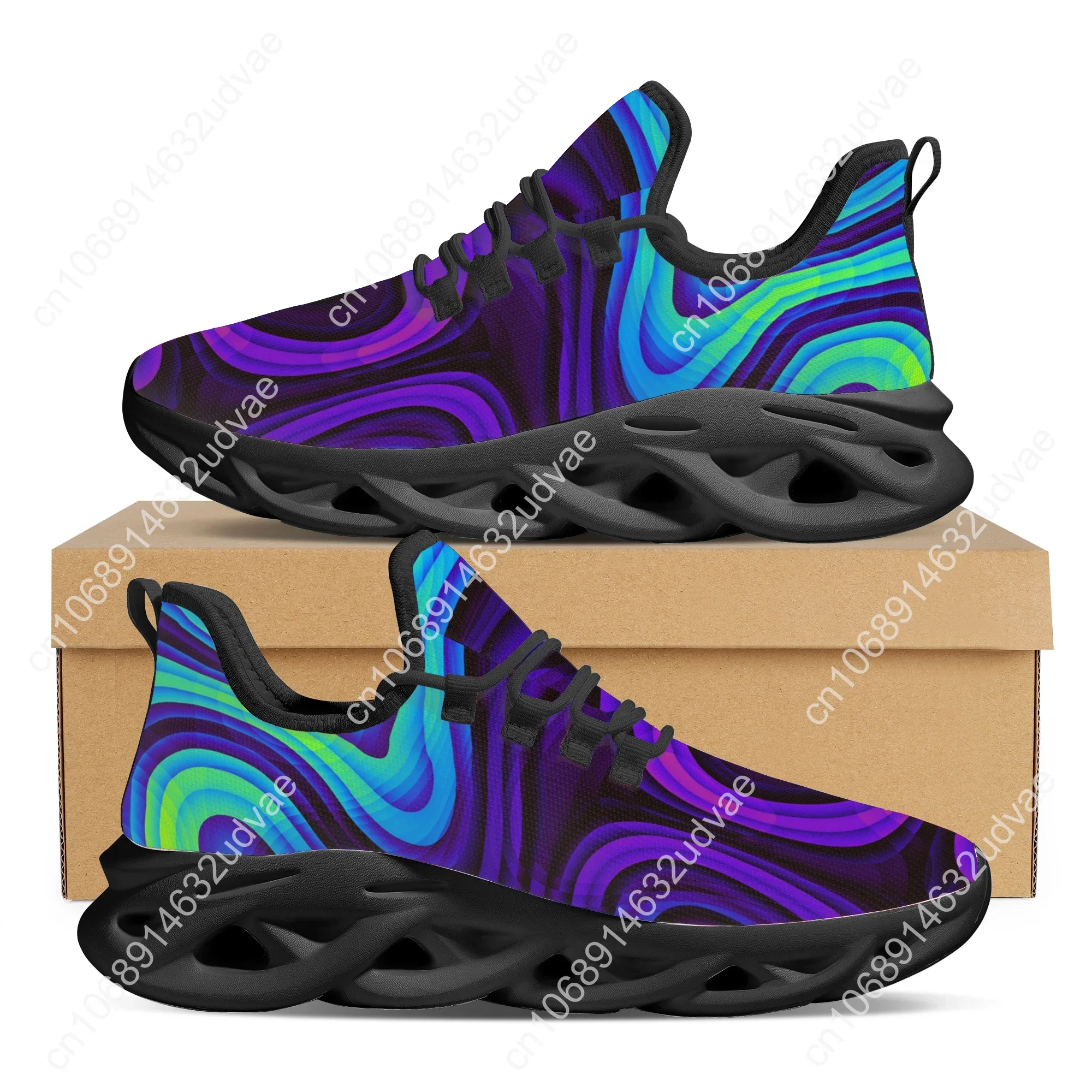 Fashion Black Psychedelic Kintted Breathable Men's Sneakers Light Lace Up Shoes Mesh Kintting Shoes Customized
